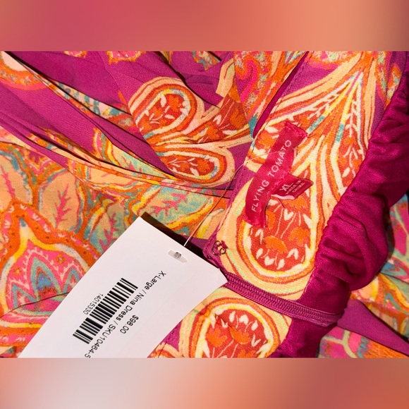 NWT High Neck Pink and Orange Paisley Pleated Open Back Maxi Dress Size XL - Picture 12 of 14